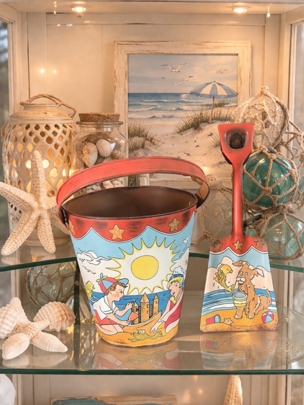 Vintage Metal Sand Pail Bucket with Matching Shovel